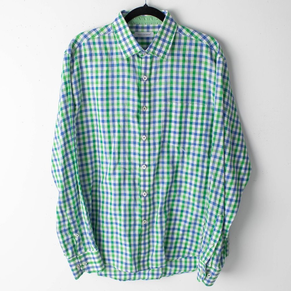 Alex Cannon Men's Long Sleeve Button Up Blue Green Plaid Large - Picture 2 of 10